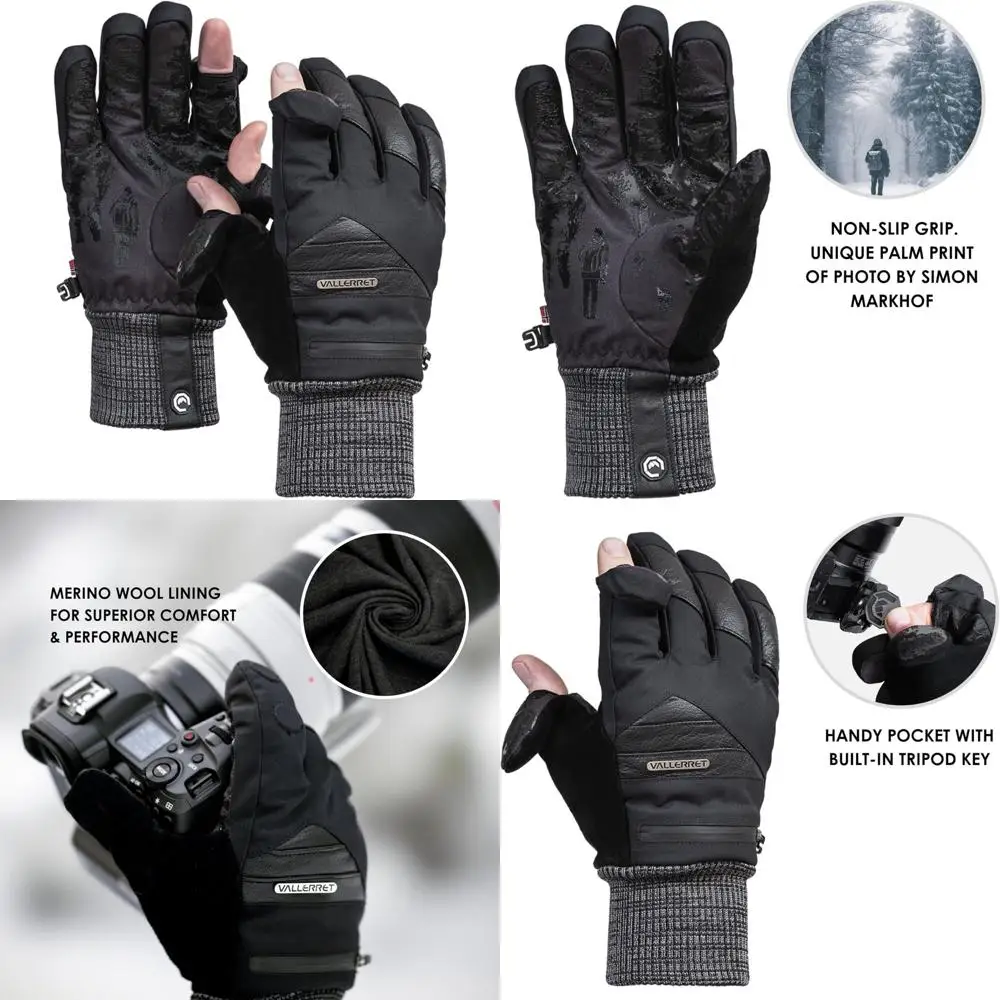 

Photography Gloves with FlipTech Magnetic Finger Caps, Black, Professional Version 3, Enhanced Grip and Comfort