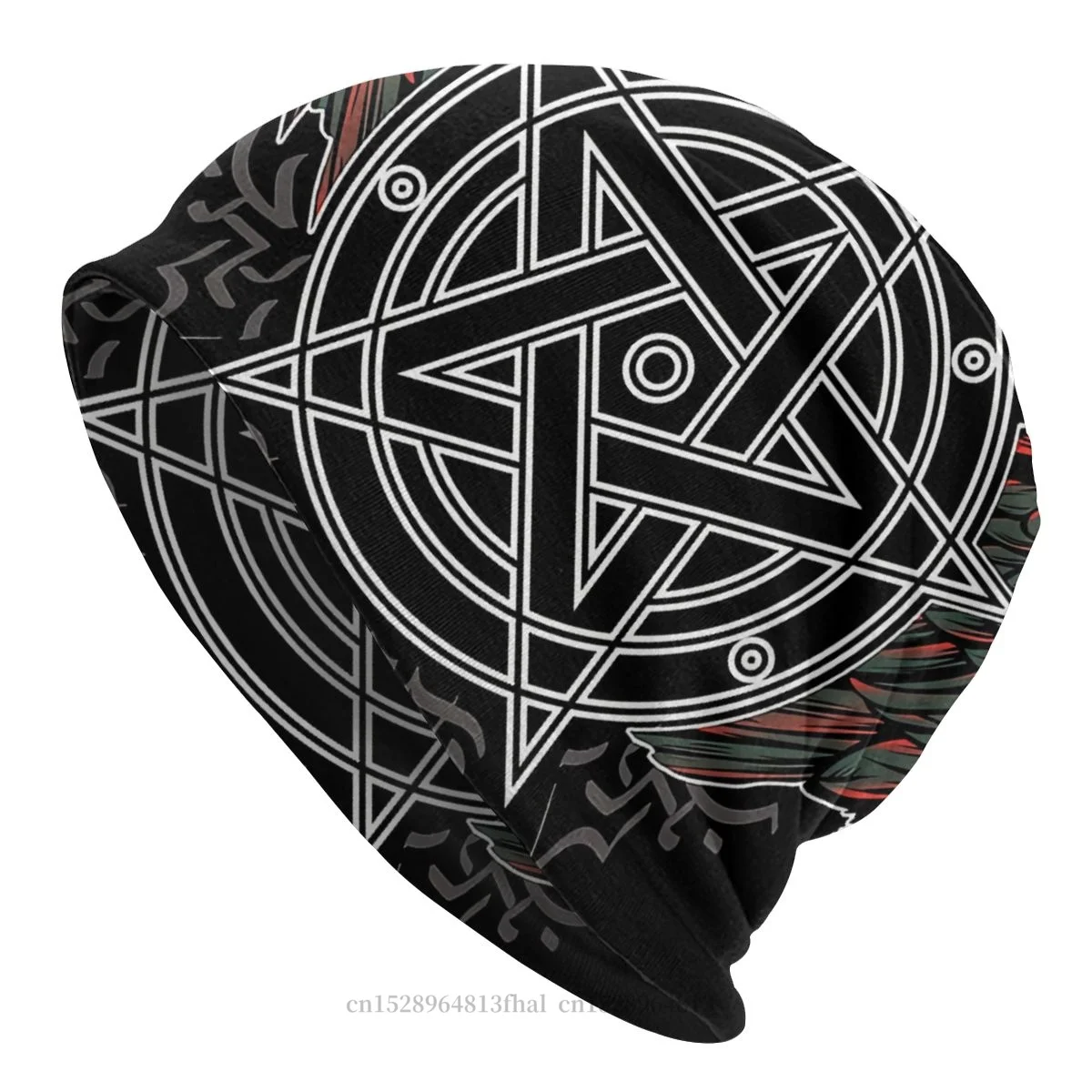 Skullies Beanies Caps Wiccan Pentacle Guarded By Ravens Hat Winter Warm Bonnet Hats Men Women's Hip Hop Ski Cap