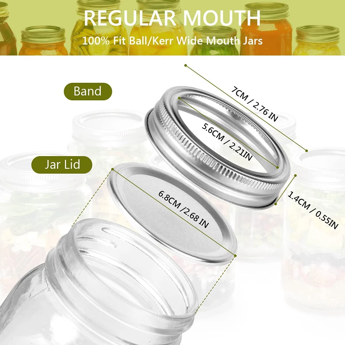 20Pcs Mason Jar Lids & Rings Set for Regular Mouth Canning,Split-Type & Leak Proof Lids for Ball Kerr Jars (70 MM)