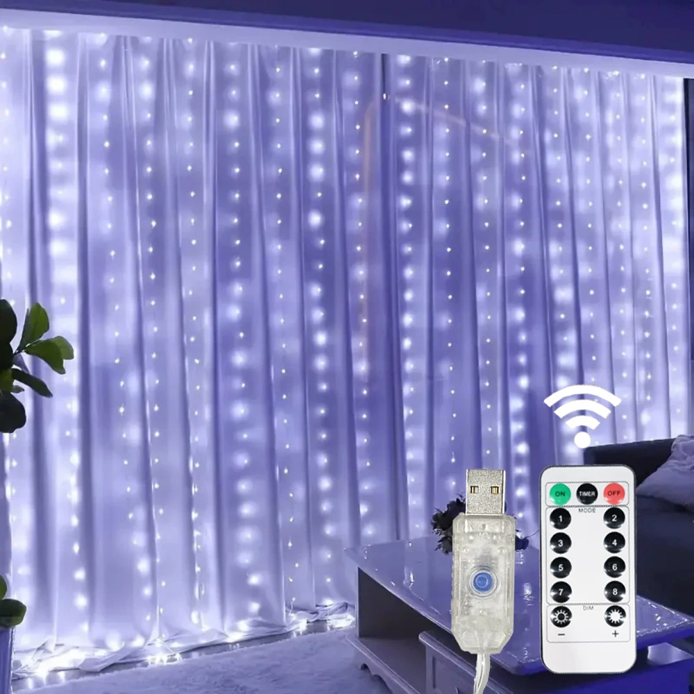 حفل زفاف عيد الميلاد عطلة ديكور المنزل في الهواء الطلق LED جارلاند الجنية ضوء مصباح حديقة سلسلة 8 وضع USB ضوء الستار #4