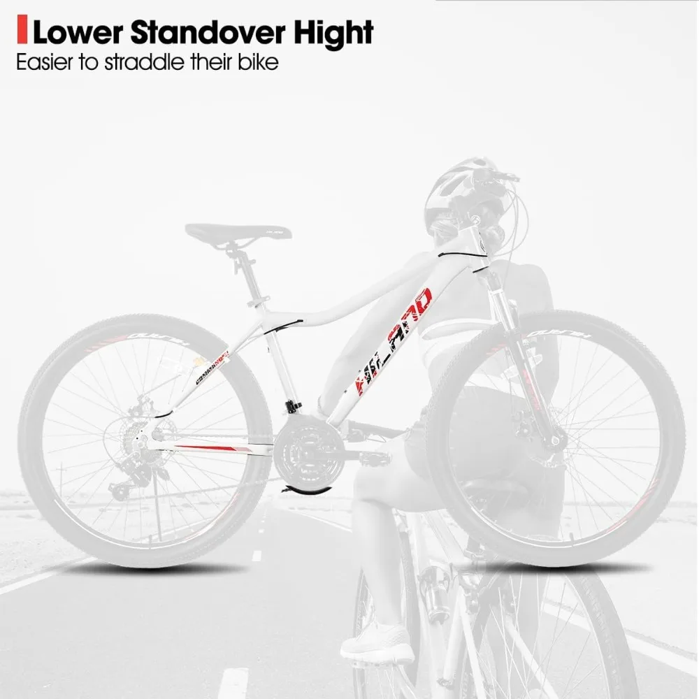 20 26 Inch Mountain Bike, 21 Speed with Lock-Out Suspension Fork, Aluminum Frame MTB, Adult Ladies Womens Bike Mens Bicycle