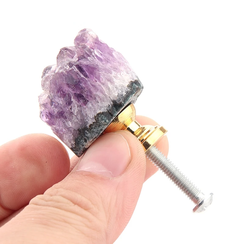 DIY Kitchen Cabinet Knob Makeup Gift Wooden Box Cabinet Door Kitchen Handle Natural Amethyst Rough Stone Drawer Handle 1PC