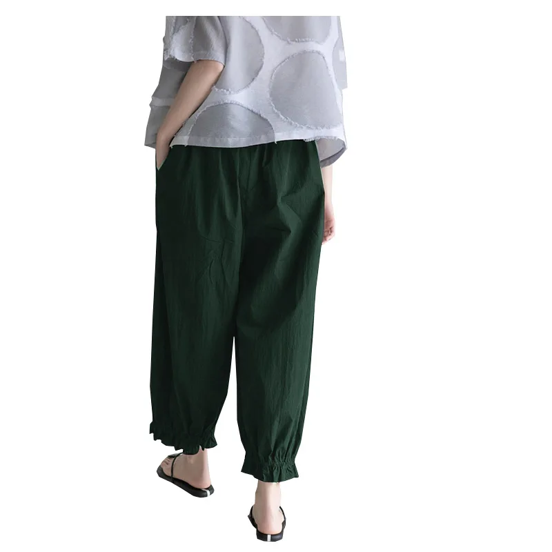 Spring and Summer Linen Lady Elastic Waist Peplum Pants Loose Comfortable Fat Girl 100KG 5XL Casual White Pants Free Shipping