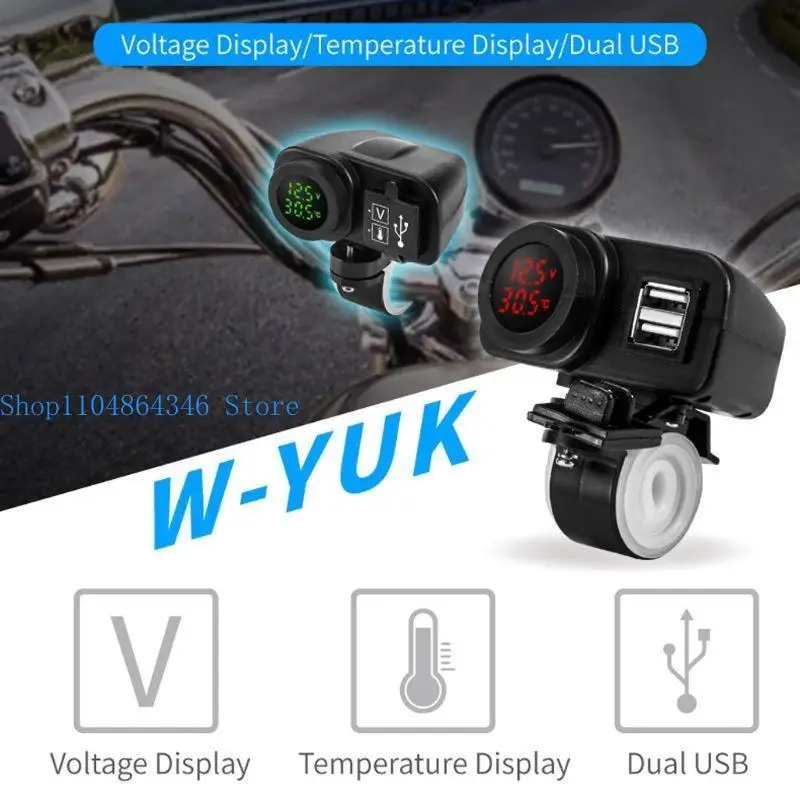 652F Power Outlet with LED Voltmeter Thermometer Panel Socket Dual USB Outlet
