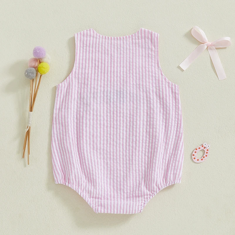 아기 소녀 여름 달콤한 Romper 유아 민소매 라운드 넥 보우 자수 스트라이프 Romper
