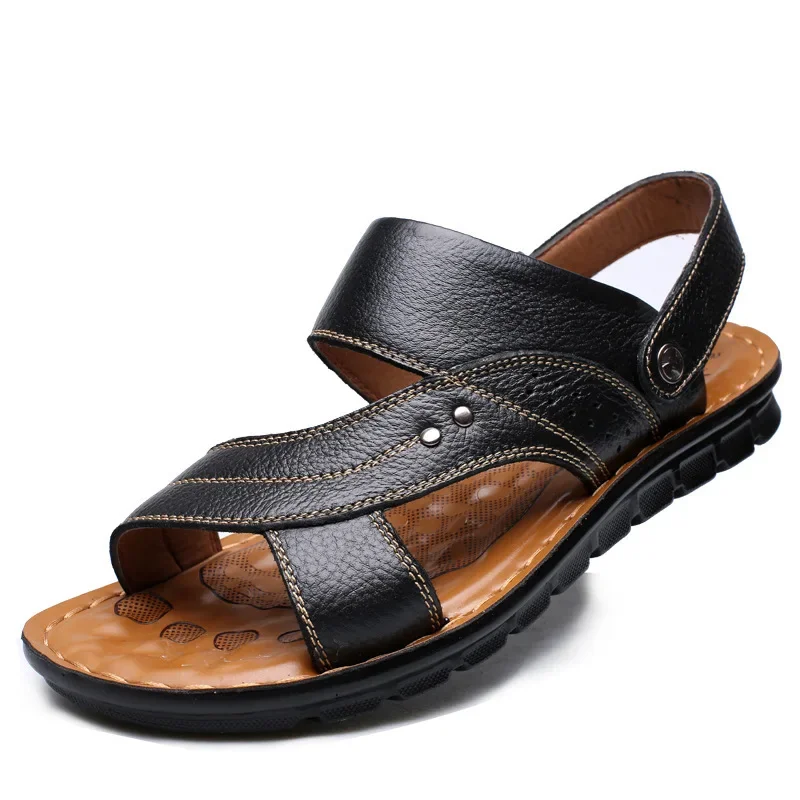 Men Leather Sandals 2024 New Summer Classic Men Shoes Slippers Soft Sandals Men Roman Comfortable Walking Footwear Big Size 48