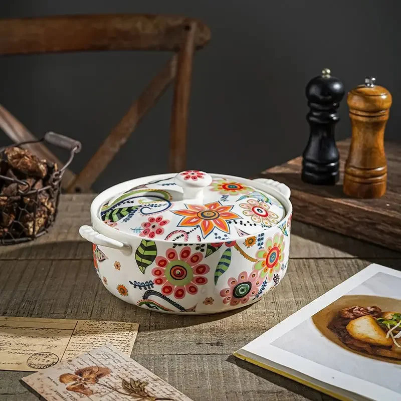 love flower binaural  bowl Internet celebrity household soup pot  personality soup ceramic  pot large  nest