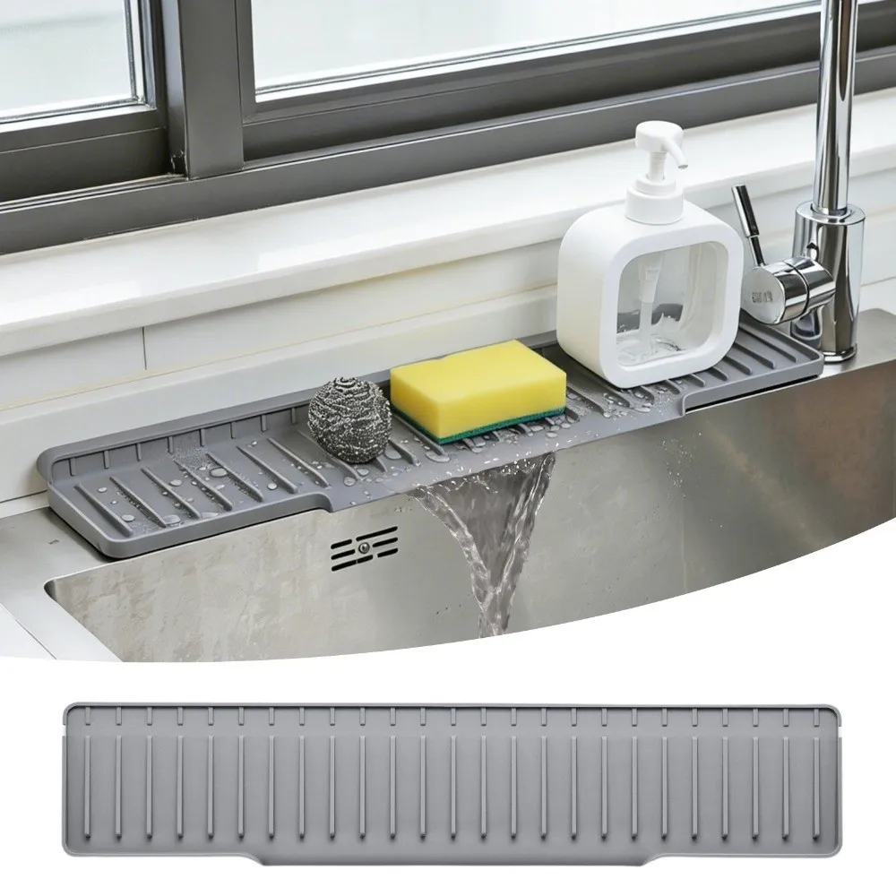Silicone Sink Splash Guard Narrow Edge Flexible Kitchen Sink Protector Water Drain Water-Resistant Foldable Sink Pad