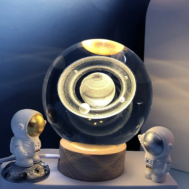 3D Luminous Galaxy Crystal Ball Planets Solar System Astronomy Crystal Sphere Glassic Snow Globe Beside Lamp Desktop Decoration