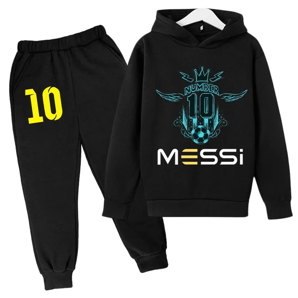 

Football Children's Messi 10 Hoodie+Pants Two Piece Set Spring Autumn Argentine Sportsuit Outdoor Football Training Clothing