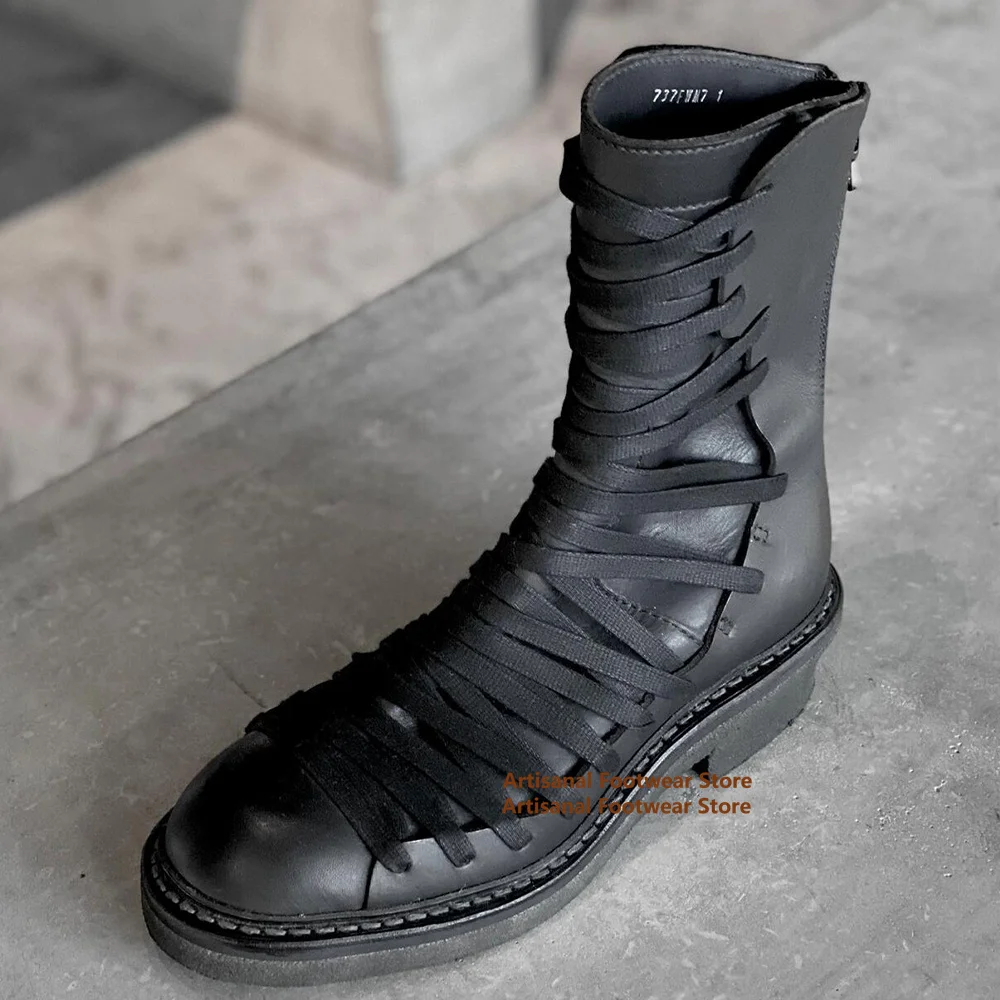 

Мужские ботинки в стиле панк из черной кожи до середины икры, с обхватывающей шнуровкой, винтажные, с задней молнией, плетеные, рыцарские ботинки