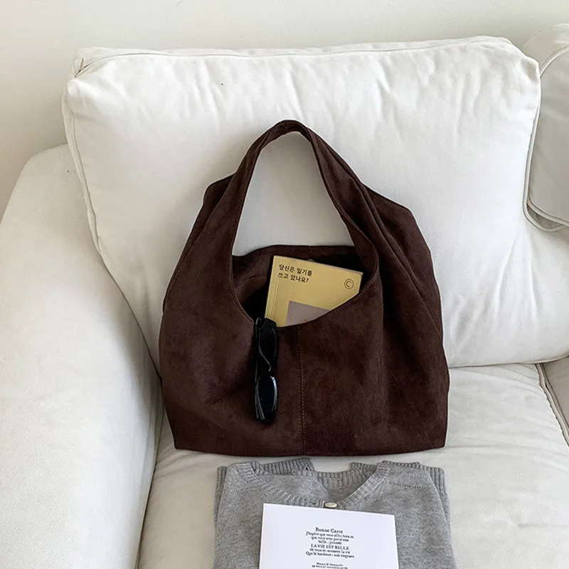 New retro trends Fall faux suede women's tote bag casual simple design neutral minimalist style sle commuter large shopper walle
