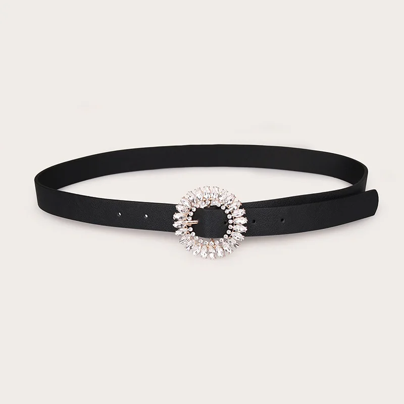 New Pu Rhinestone Belt For Women Luxury Brand Designer Buckle Waist Strap Female Jeans Dress Trouser Decorative Waistband