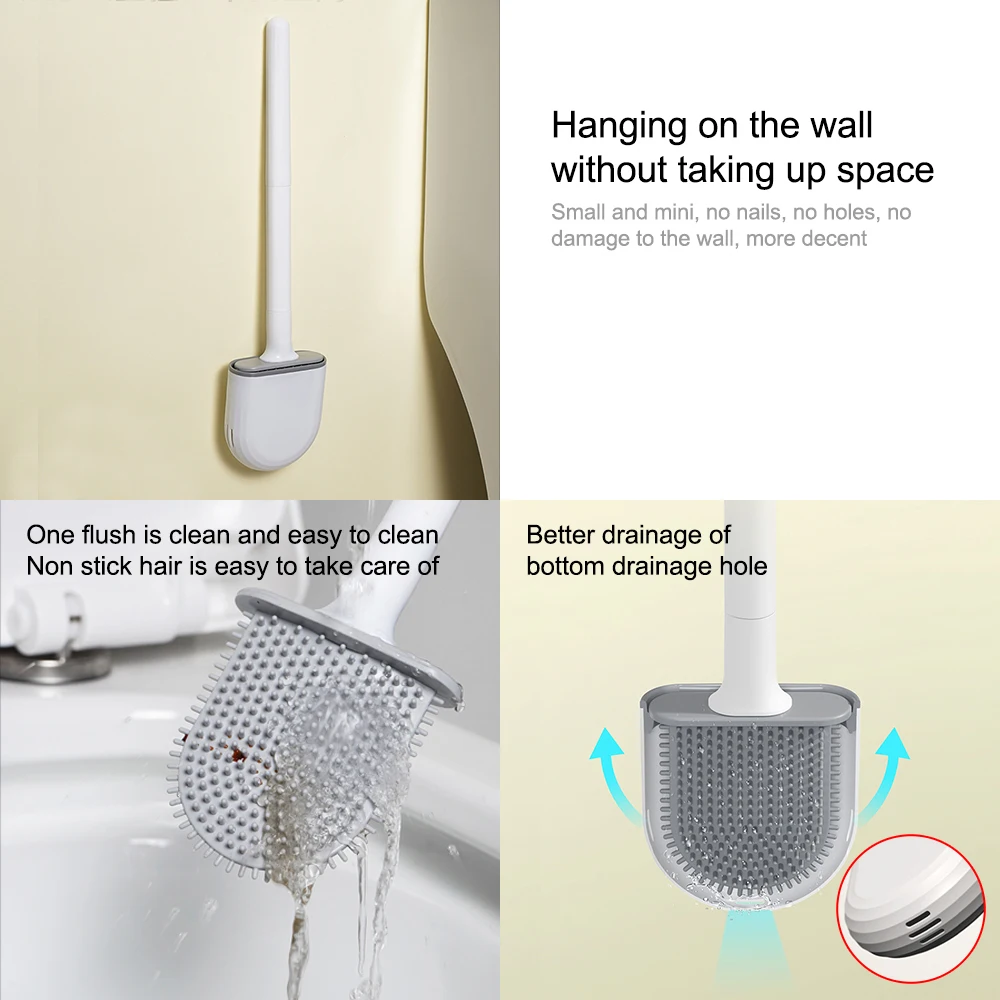 Silicone Toilet Brush With Holder Wall-Mounted Wash Wc Accessories Soft Bristles Brushes Set Bathroom Cleaning Tool