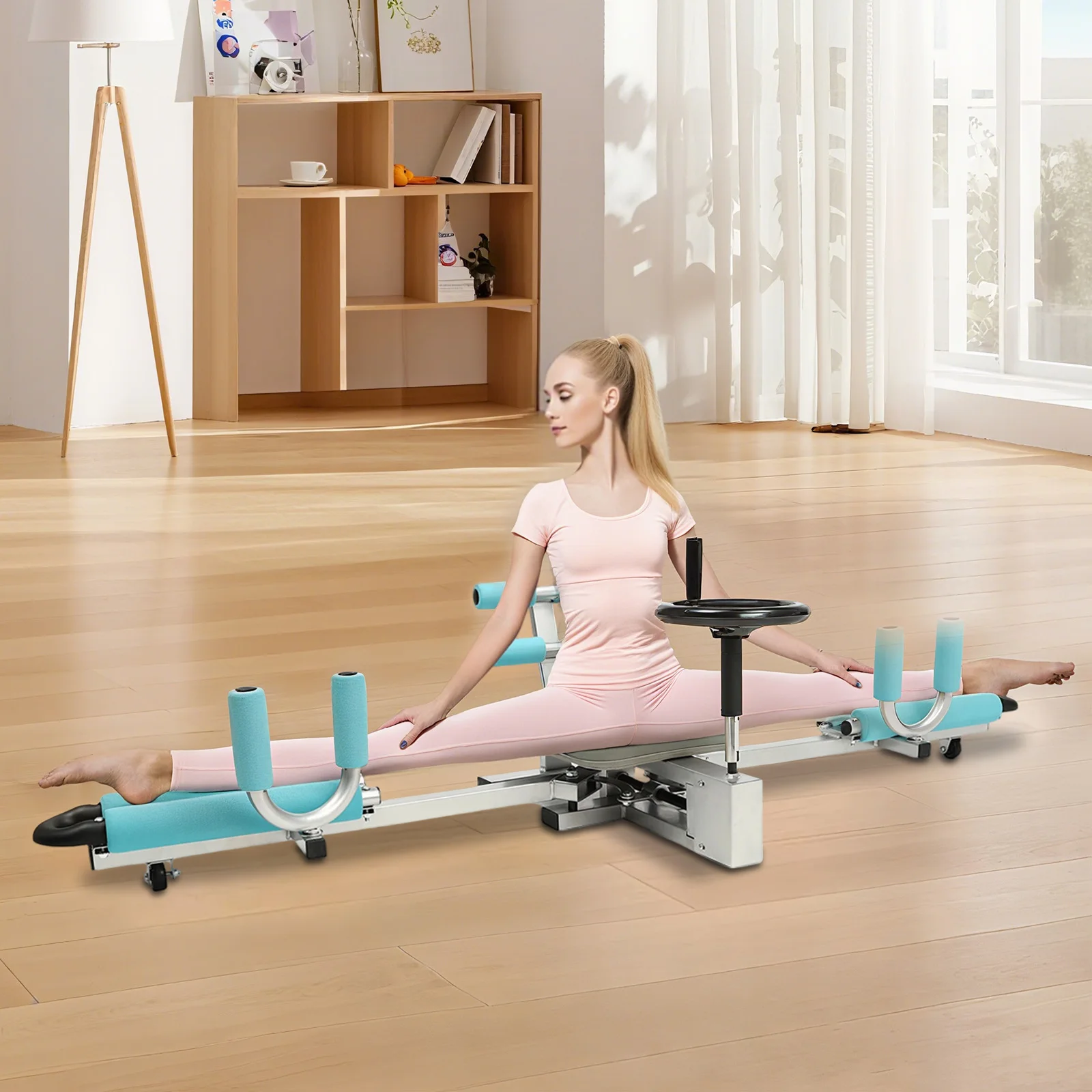 Heavy Duty Leg Stretcher Machine 330.7lbs Load Capacity 0-210° Adjustable Split Stretch Trainer Silent PVC Roller Ergonomic Soft Cushion Leg Stretch Training Device for Ballet Yoga Dance Martial Arts Flexibility Training​