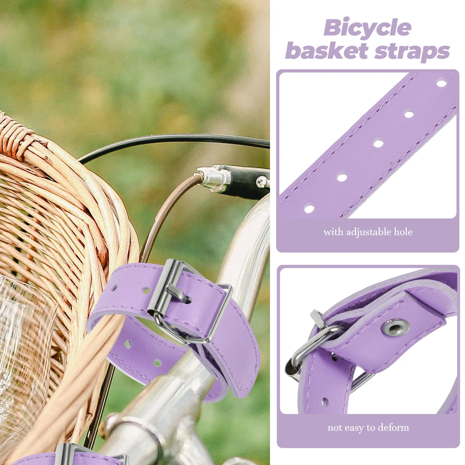 

1 Pair Bike Basket Straps Adjustable Pu Front Cargo Belt Detachable Sturdy Cycling Accessory Thicken Strap For Electric Scooter