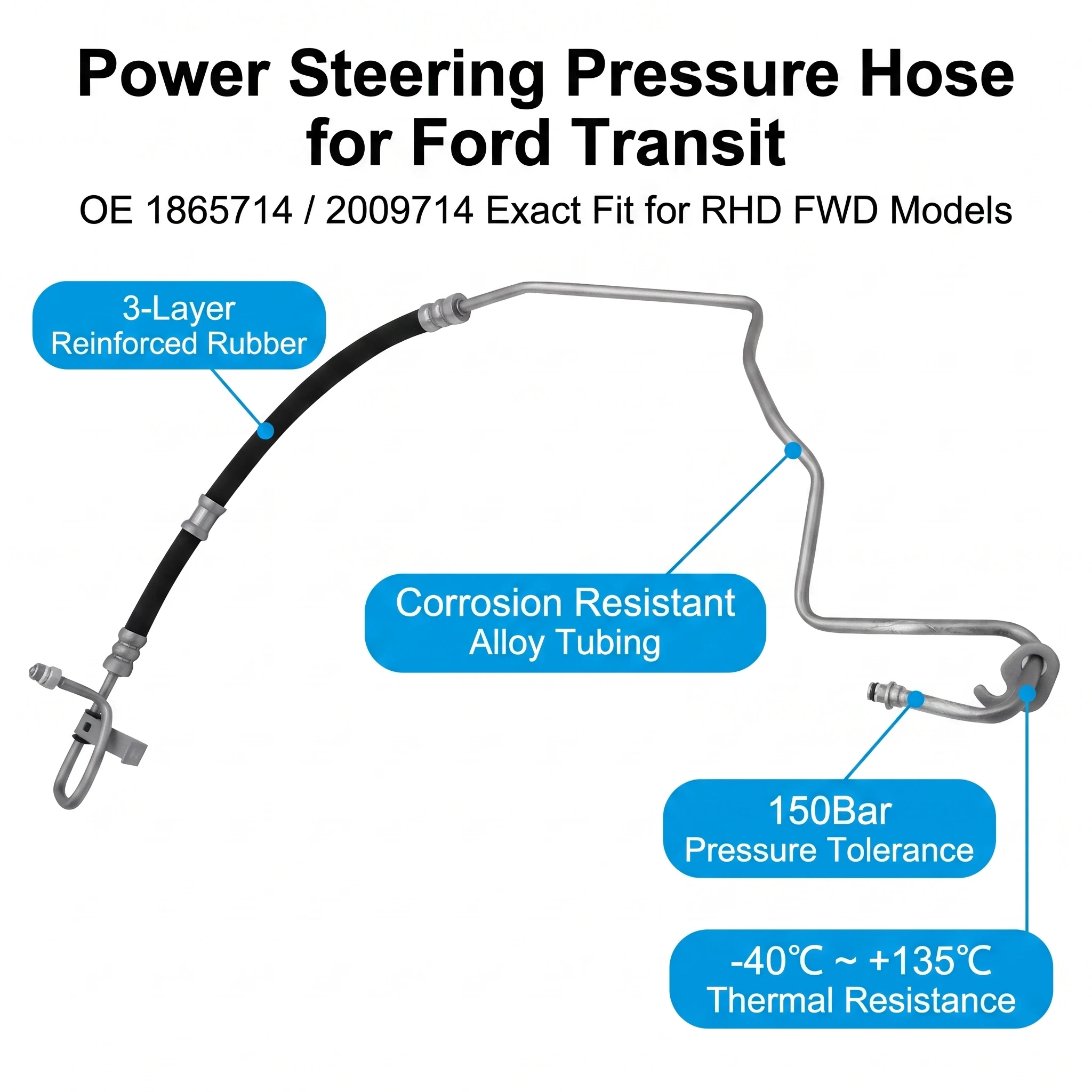 Power Steering Pressure Hose 1865714 For Ford Transit Custom 2.0 2.2 TDCi 2012-2025 RHD FWD High Pressure Pipe 2009713