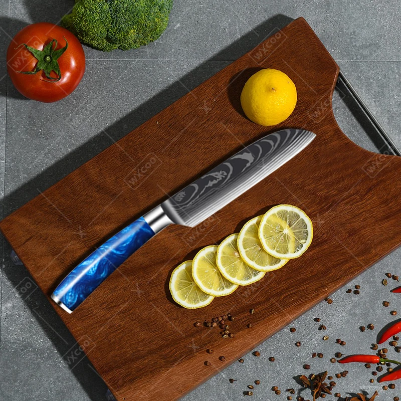 WXCOO Acciaio inossidabile Mannaia da macellaio per carne Damasco Modello laser Coltelli da cucina Coltello per disossare affilato Coltello da chef multiuso