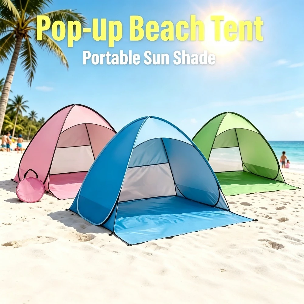 1PC Instant Pop Up Beach Tent Family Triangle Shade Shelter Lightweight Polyester Portable Camping Hiking Travel With Carry Bag