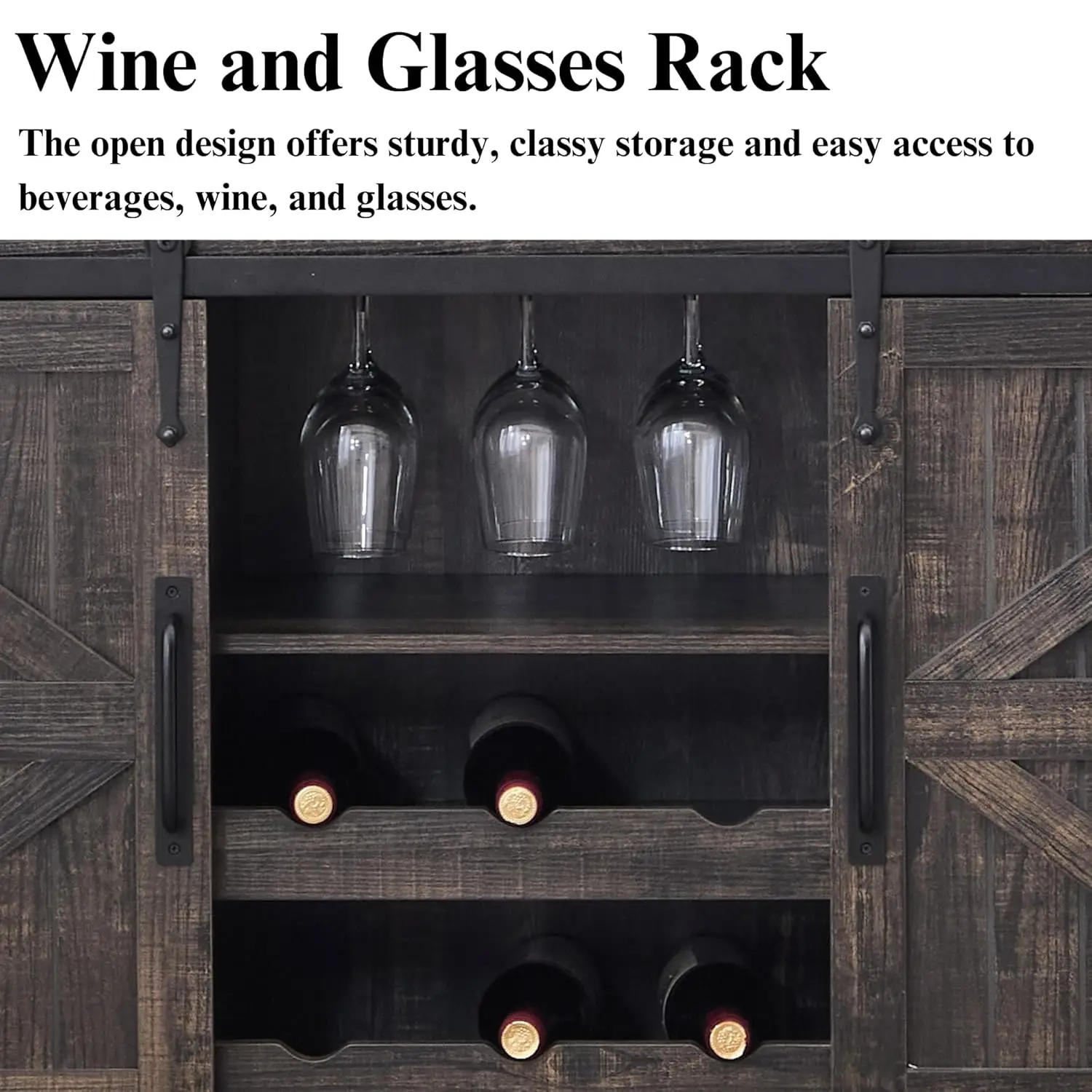 Farmhouse Bar Cabinet With Wine Rack 54" Coffee Buffet Cabinet With Sliding Barn Doors, Adjustable Shelves Rustic Buffets & Side