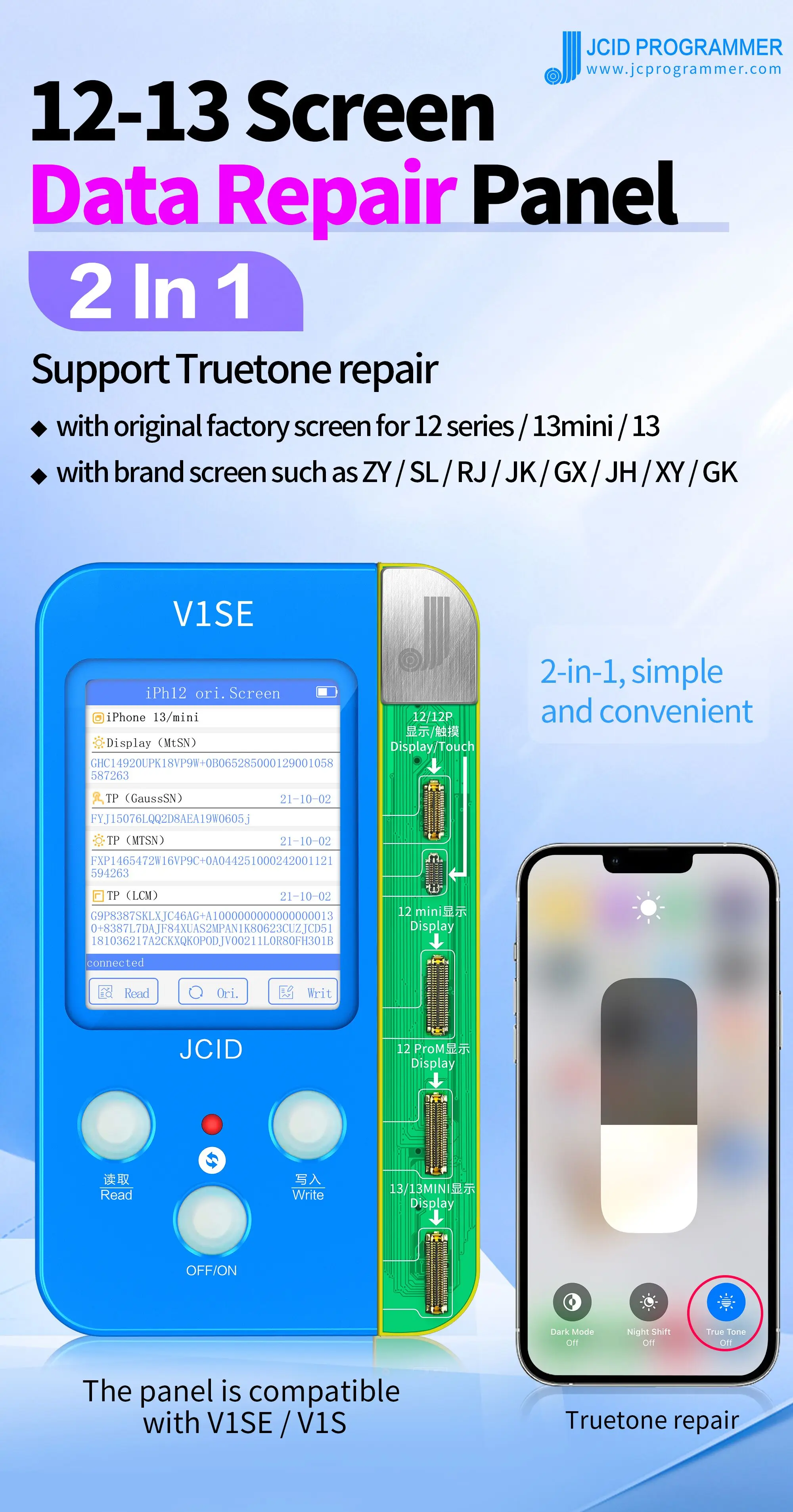 JC V1SE For IPhone 12 13 Original Screen Truetone Repair 6-15 Ipad Screen Battery Fingerprint Face ID Receiver FPC Read Write