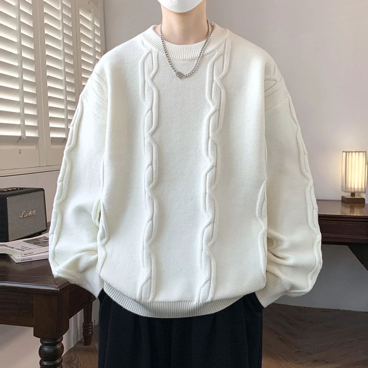 

Thiened Knitted Sweater Men's Casual Autumn Winter New Sle Loose Bot irt Warm Faionable round Ne Long Sve