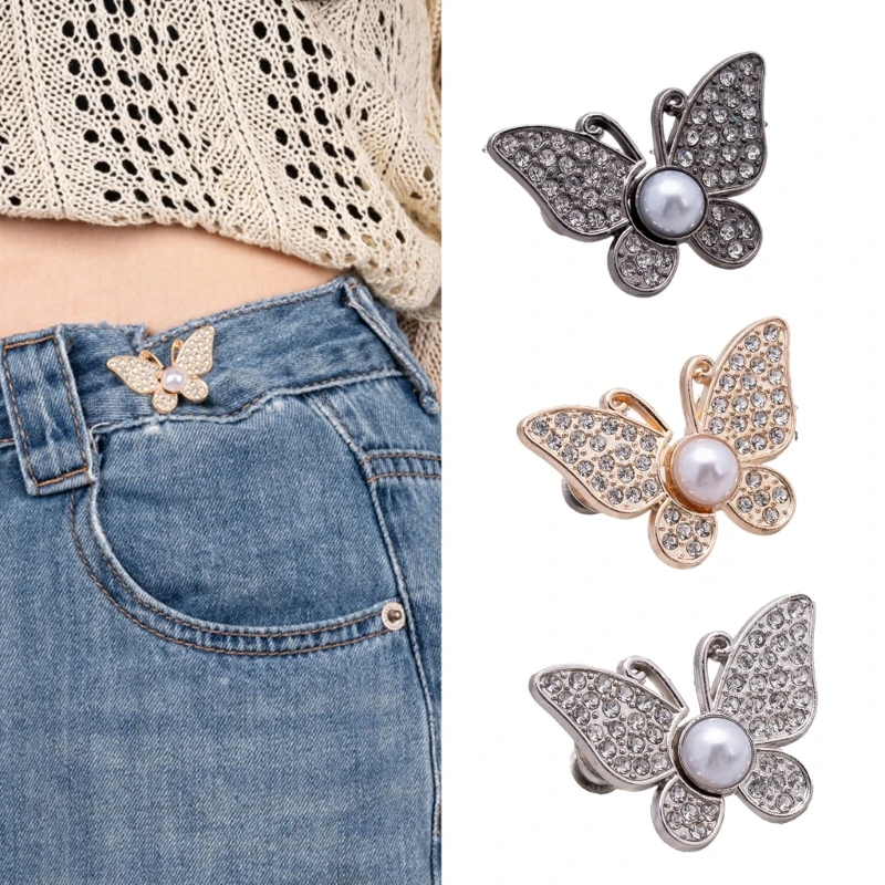 

XXFD Women Jeans Waist Extender 3PCS Rhinestones Butterfly Waist Adjustment Tightener