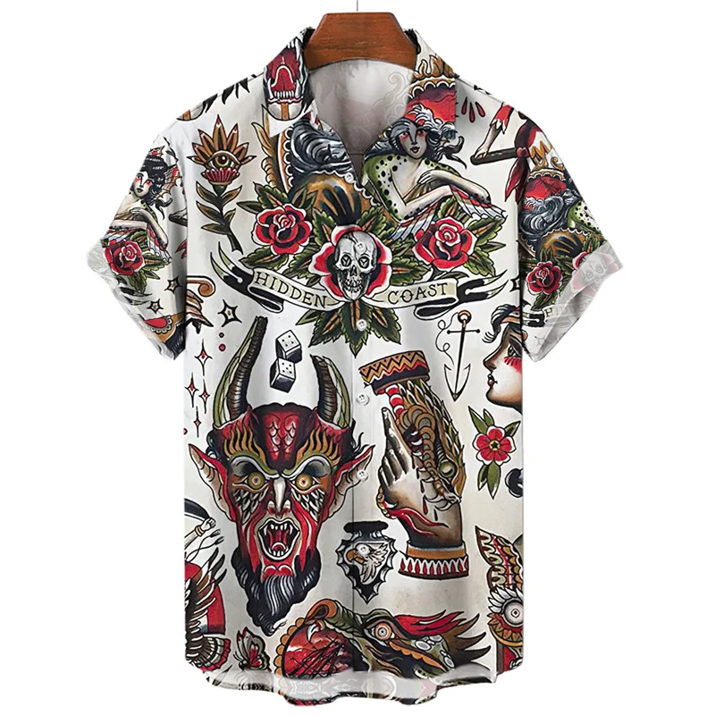 3D Printed Rabbit Flower Hawaiian Shirts For Men Monster Skull Patterns Button Shirt Summer Short Sleeves Loose Aloha Shirts