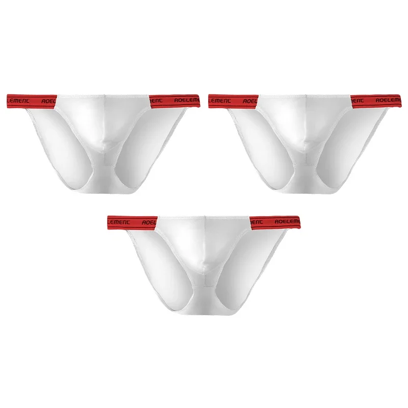 

3pcs Men's underwear solid color stretch tight sexy low waist ice silk thong fitness exercise comfortable triangle shorts