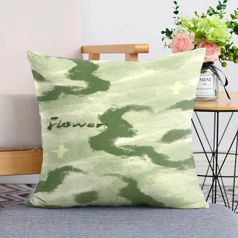 Artistic Green Abstract Floral Pattern Throw Pillow Cover