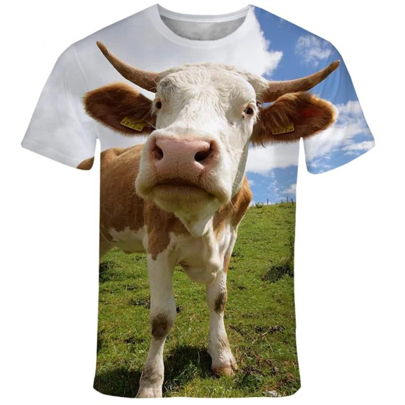 Funny Designer Cow T-shirt Men\'s Clothing Short Sleeves O-neck T Shirt 3D Printed Cute Animal Farm Outdoor Casual Fashion Tees