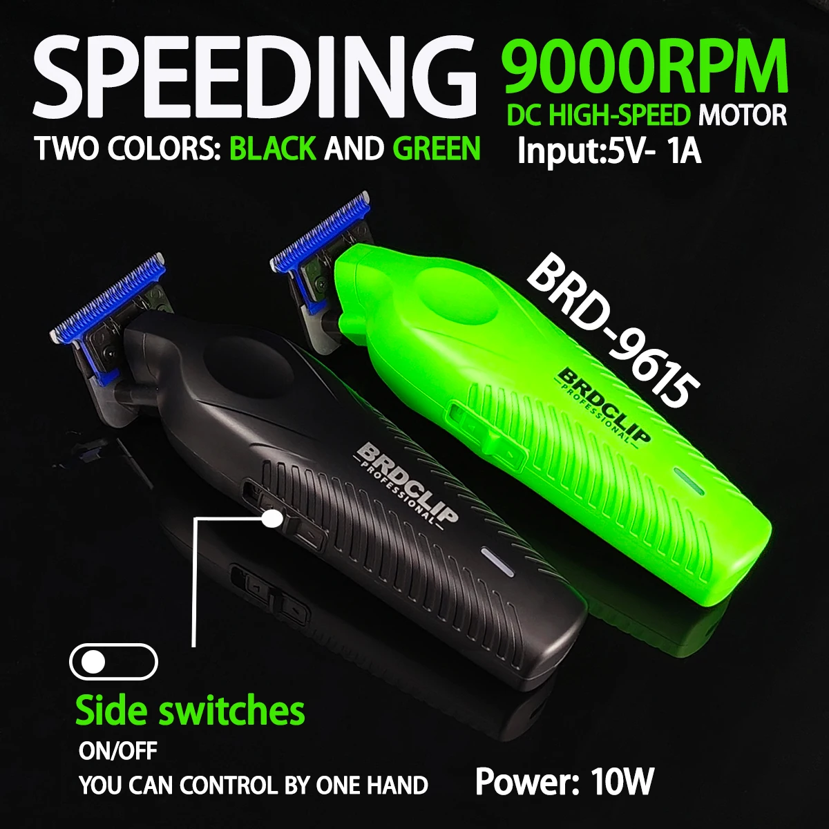 Professional New BRDCLIP BRD-9615 Electric High Motor 9000RPM Hair Trimmer Special Blue Ceramic Blade with Charging Base for Men