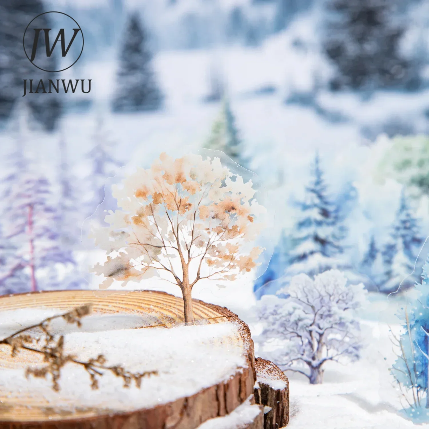 JIANWU The Shadows of Trees in The Snow Series Vintage Tree Landscaping Material Collage PET Sticker Creative Journal Stationery