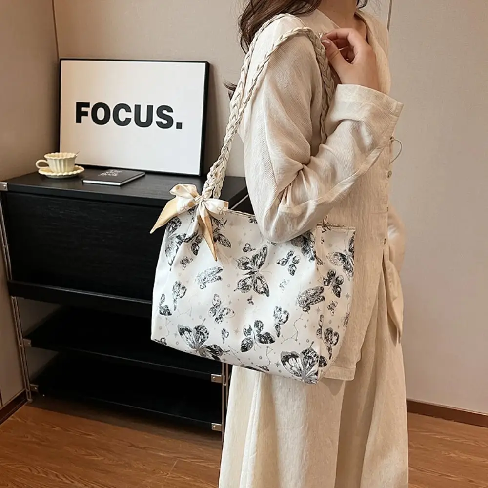 

Fashion Butterfly Print Summer Shoulder Bag Large Capacity PU Students Tote Bag Zipper Women Handbag