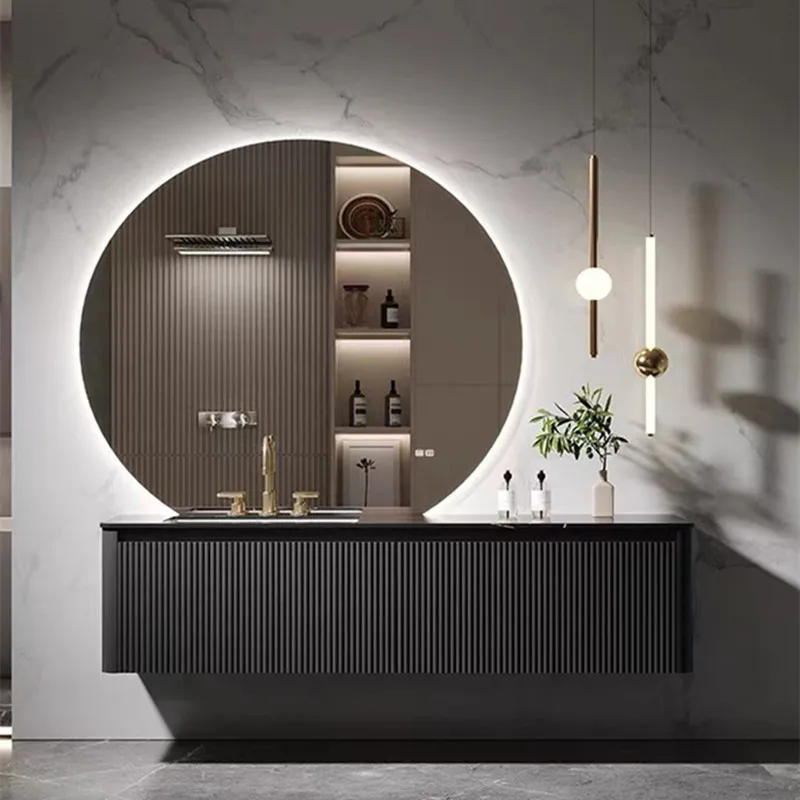 

Light luxury solid wood bathroom cabinet combination simple slate bathroom washbasin