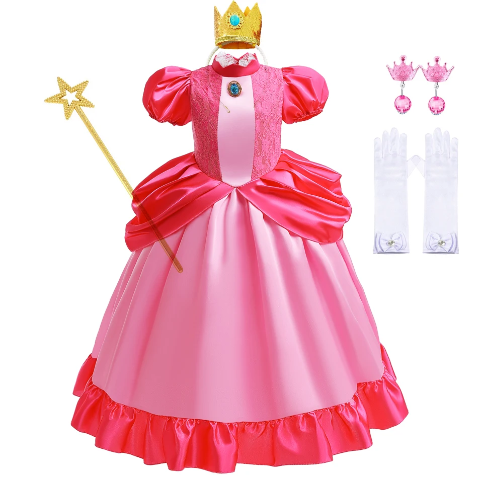 Princess Dress For Girl Halloween Peach Cosplay Costume Kids Birthday Carnival Party Outfits Children Stage Performance Clothes