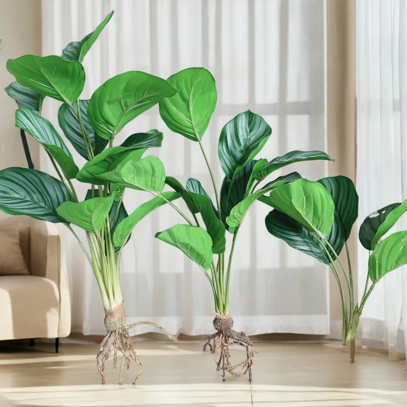 Luxury Patterned Green ficus bouquet with roots flores artificiales fake plants for home garden Decoration artificial flowers