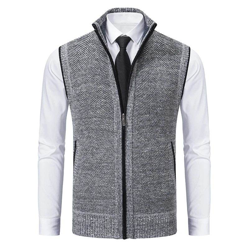 Men's Knitted Vest Sleeveless Jacket Spring Autumn Slim Fit Fashion Patchwork Clothing Male Sports Wear Zipper Cardigan