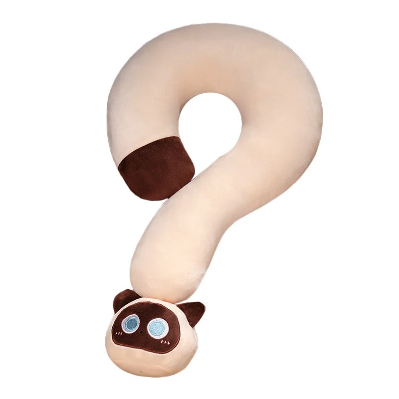 Cat Question Mark Neck Pillow Plush Cat Neck Pillow Cute Cartoon U Shaped Travel Pillow Soft PP Cotton Throw Pillow For Car Offi
