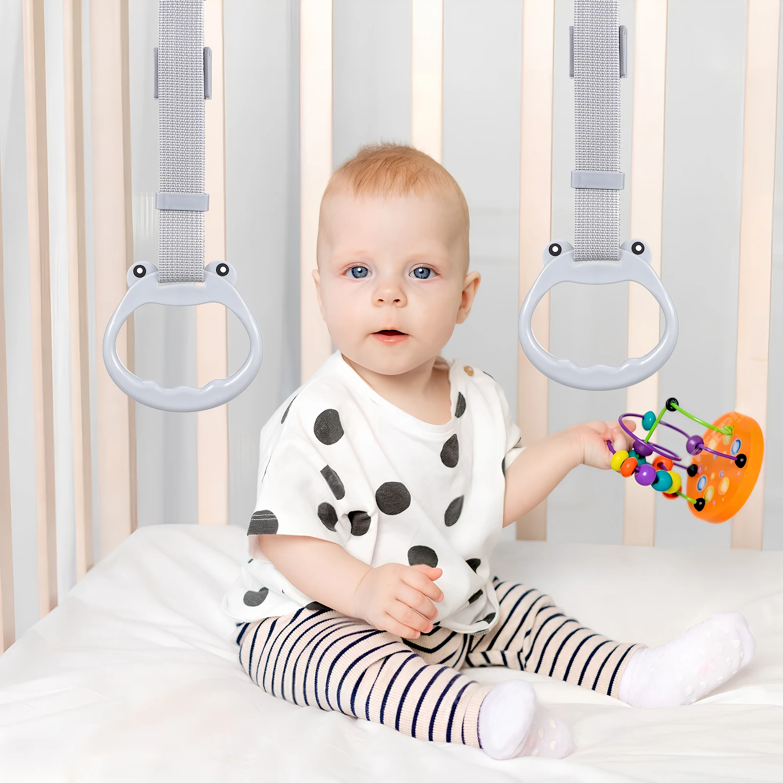 2 Pezzi Anelli di Sicurezza per Box Neonati, Impugnatura Antiscivolo Regolabile, Maniglie per Lettino, Accessori per Bambini