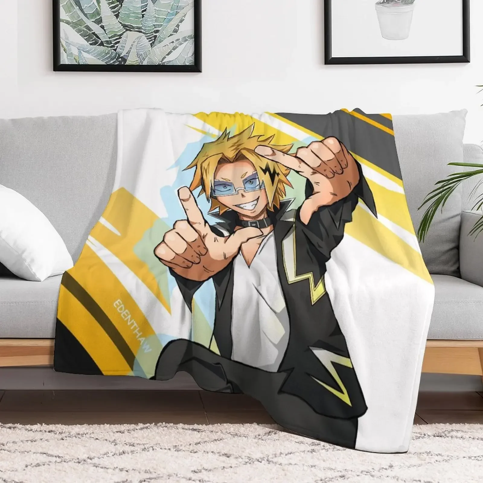 

Smile! - Boku No Hero Electrifying Denki Throw Blanket Soft Plush Plaid Decorative Beds Blankets