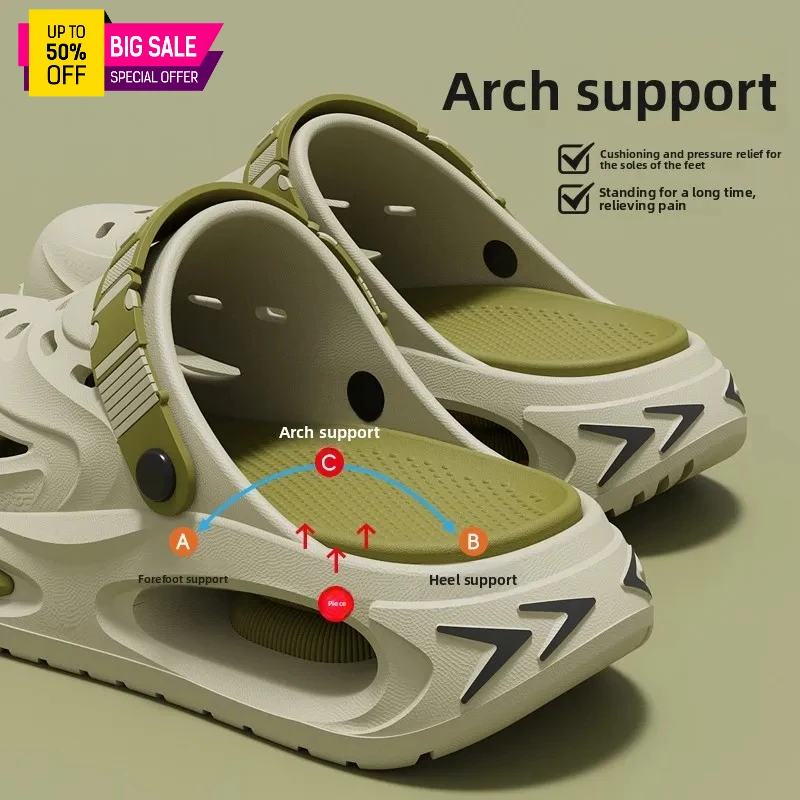 Herren-Hohlsandalen für den Sommer, Neue Trendige Dickbesohlte, Verschleißfeste, Rutschfeste, Geruchsneutrale Hausschuhe mit Elastischen Schnürsenkeln