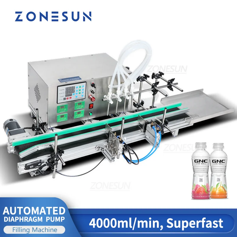 

ZONESUN Full Automatic Desktop Liquid Filling Machine With Conveyor Glass Bottle Filling Machine Perfume Juice Milk Water Filler