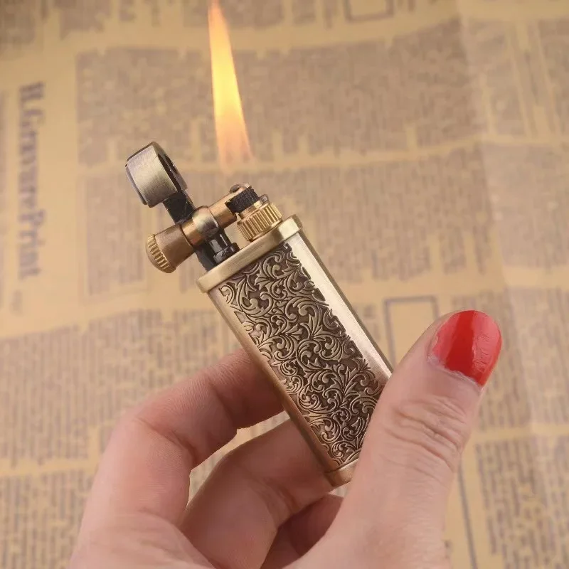 Tang Grass Vintage Flint Kerosene Lighters Flame Retro Metal Grinding Wheel Petrol Cigarette Cool Lighters Creative Gadgets