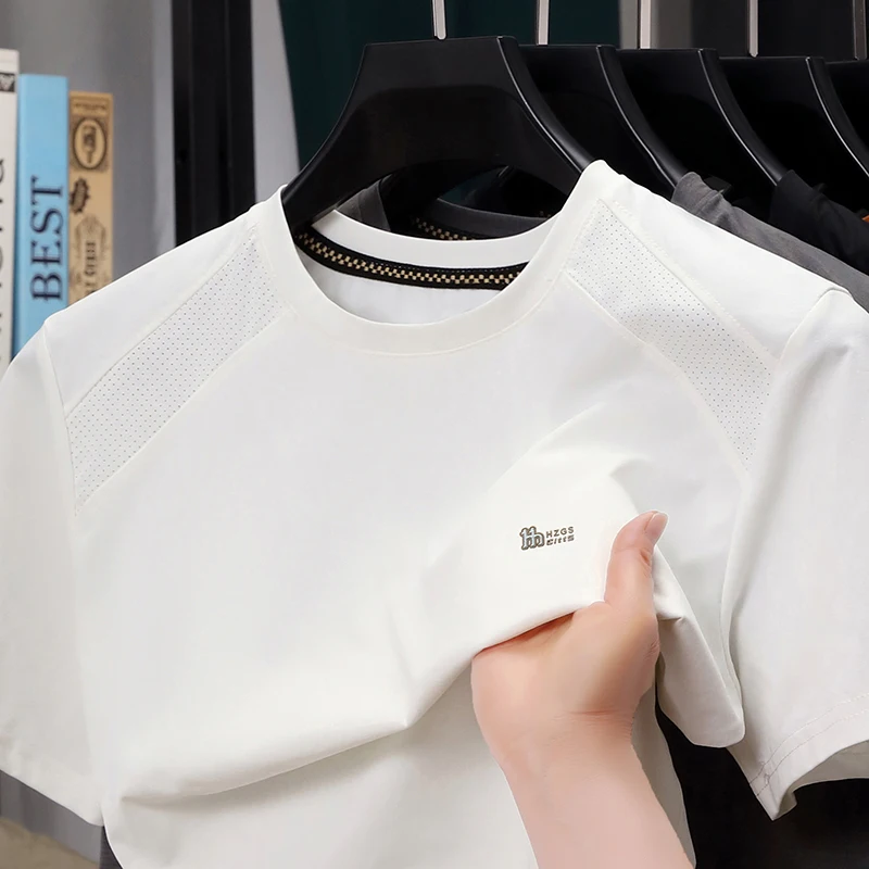 

Men's Summer Quick-Dry Short-Sleeved T-Shirt, New Arrival Round Neck Thin Loose Fashion Cool Breathable Casual Pullover Top