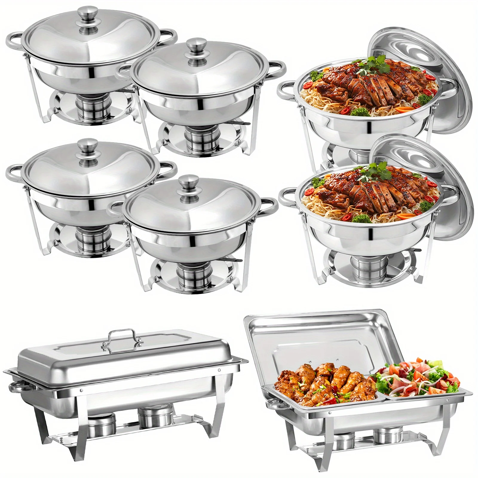 8 Pack Chafing Dish Buffet Set, Stainless Steel Food Warmer Kit with Lids  Holders for Restaurant Catering Parties Weddings