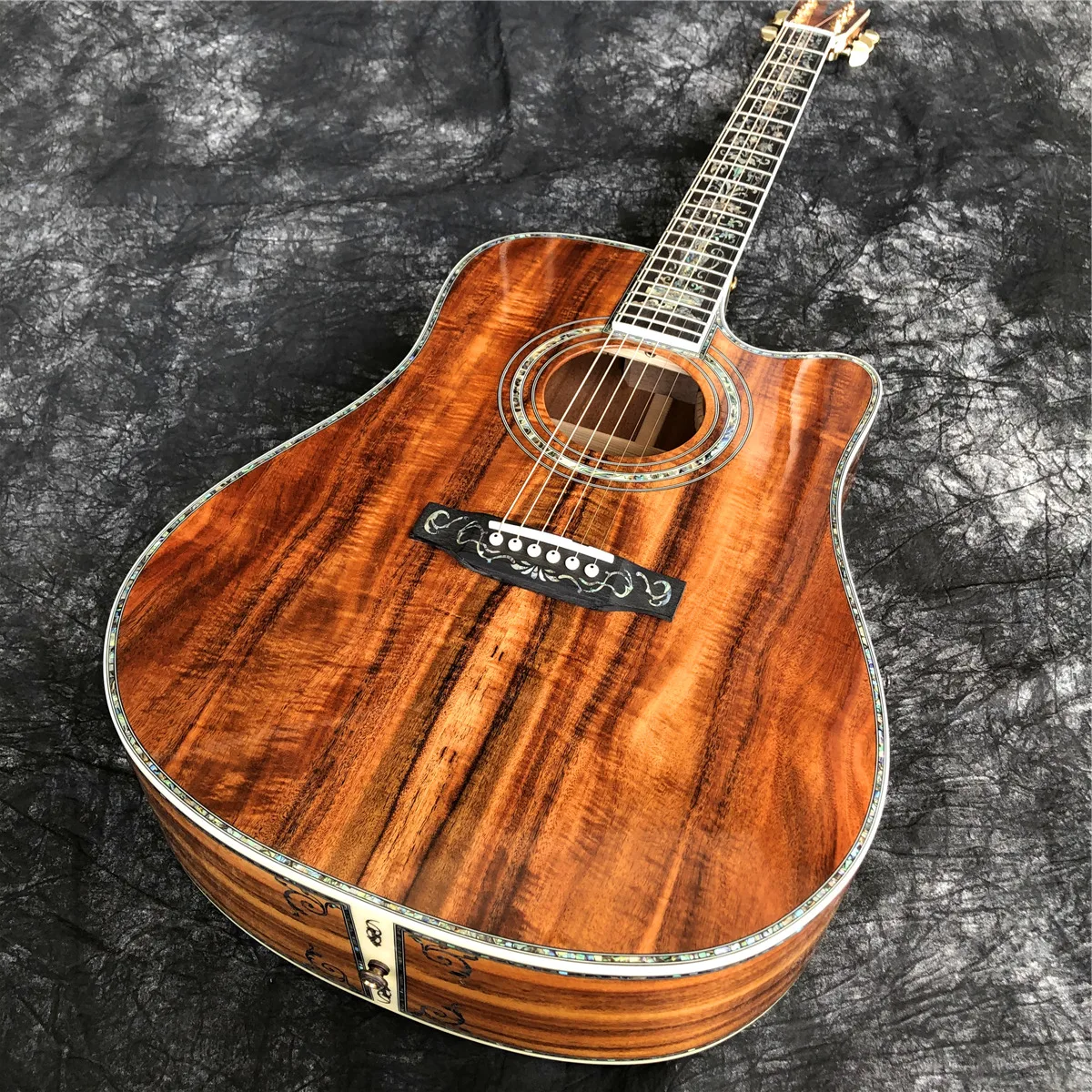 

All Koa Wood 41 Inches Cutaway D Type Acoustic Guitar Real Abalone Inlays Ebony Fingerboard Guitar