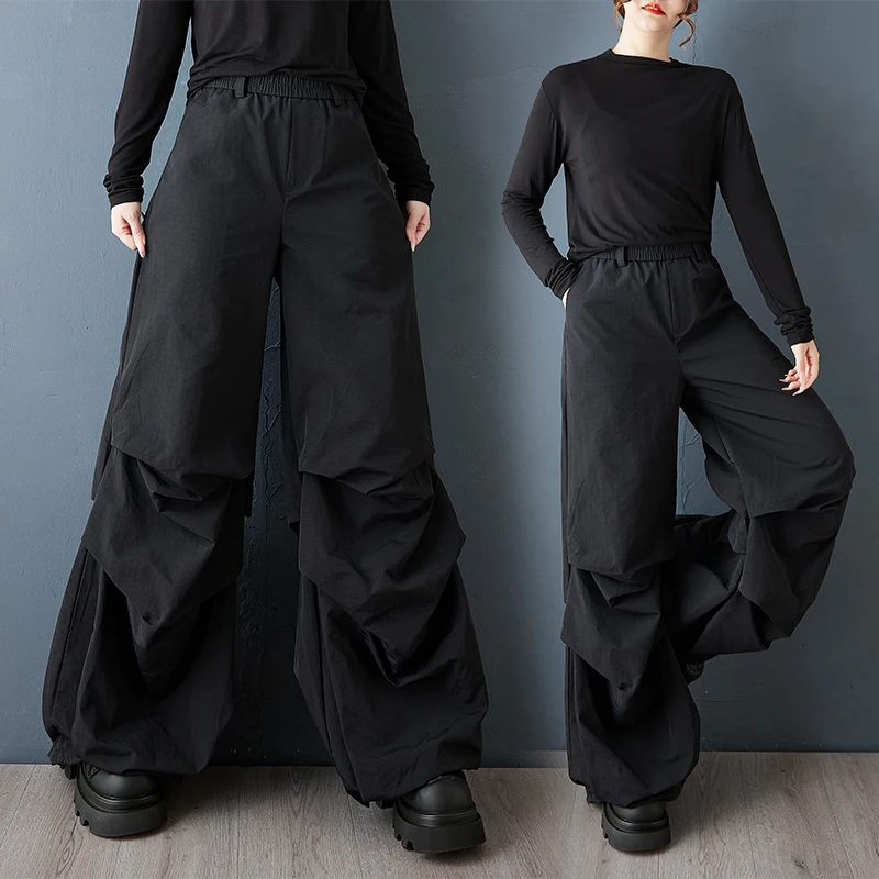 Pantalon de soldat plié Bla, décontracté, rétro, taille haute, jambes larges, effet amincissant, nouvelle collection printemps