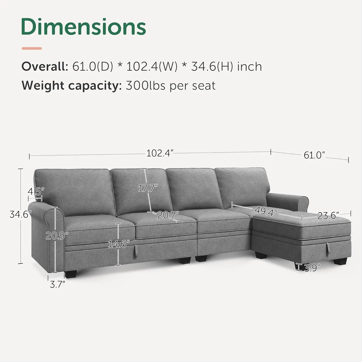 Sectional Couch with Storage Seat L Shaped Sectional Couch with Reversible Chaise Small Sectional Couches for Living Room