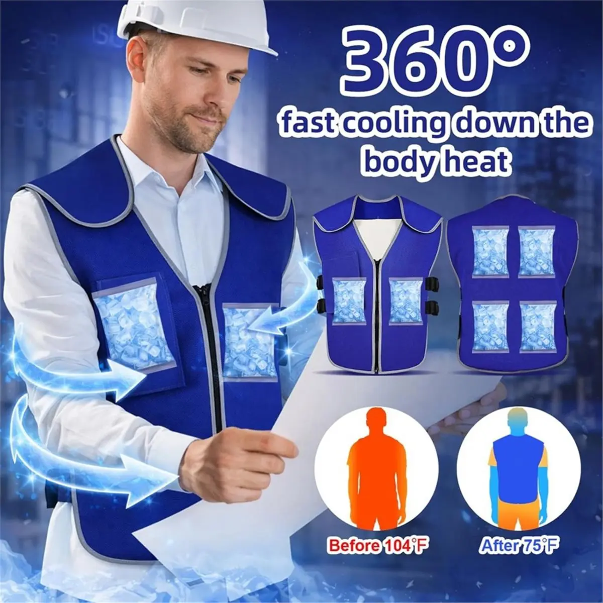 A2022K Cooling Vest with 20 Ice Pack,Adjustable Ice Vest for Men&Women,Reflective Cool Jacket for Hot Weather,Motor SUMMER